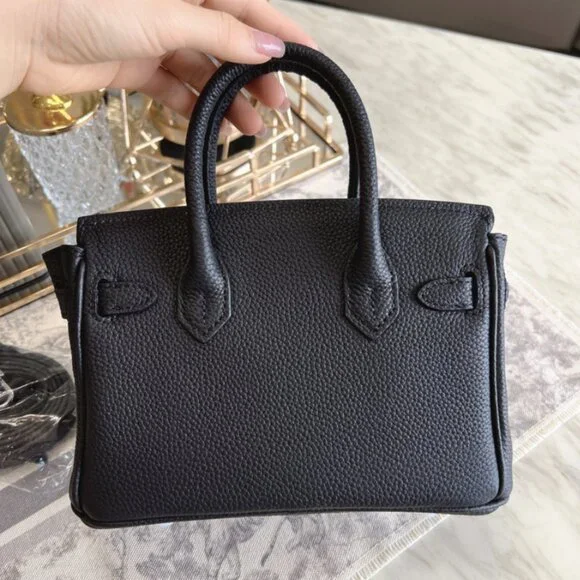 Black genuine leather women's handbag | Silver Hardware SHW | Available 2 Sizes - Picture 2 of 8
